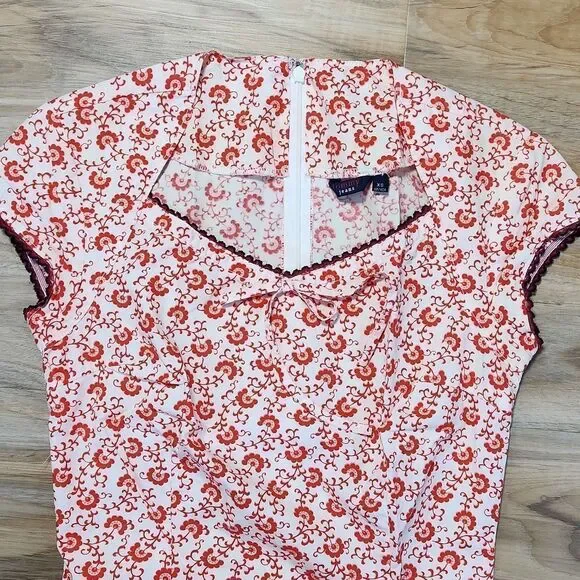 🔹️Tommy Girl Cream & Red Floral Print Cap Sleeve Dress XSmall - Picture 3 of 14